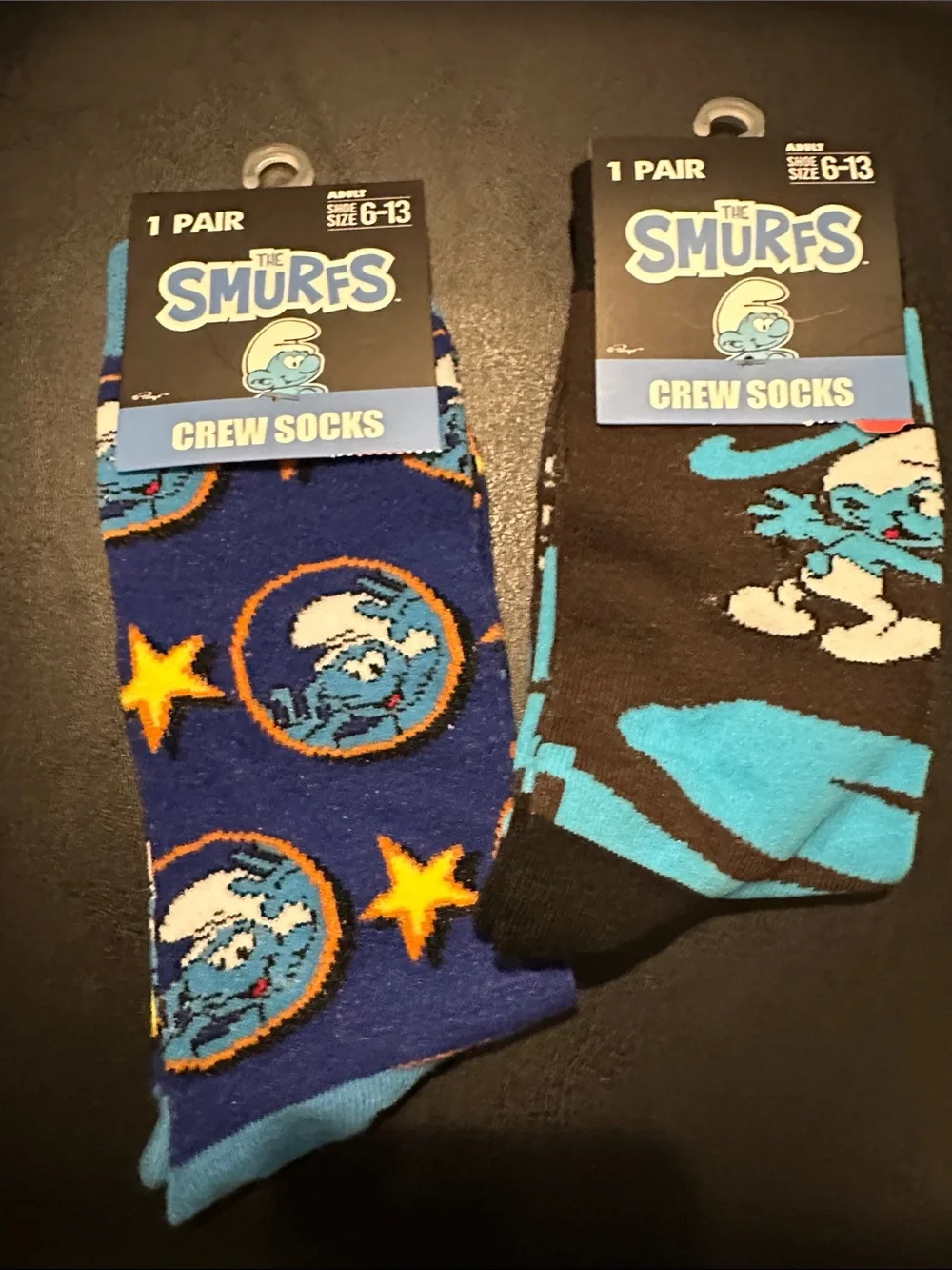 Unisex Crew Socks - Blue & Black Patterned (Pack of 2)